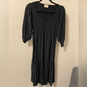National LTD black smocked midi dress